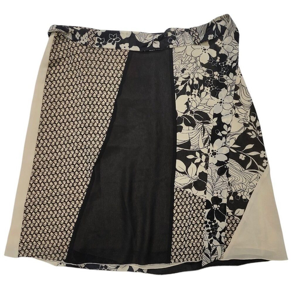 Oscar De La Renta Women's Beige/Black Floral Belted Chiffon Lined Skirt Size 14